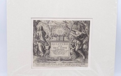 Druck nach Maarten de Vos 1532-1603, Titelseite "Solitudo sive Vitae Patrum Eremicolarum", hersg. von Johannis und Raphael Sadeler, in Passepartout, BG 40 x 36,7 cm, Bild wurde ausgeschnitten