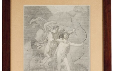 École européenne, 19ème siècle"L'éducation d'Achille par le centaure Chiron" Dessin au fusain sur papier Signature...
