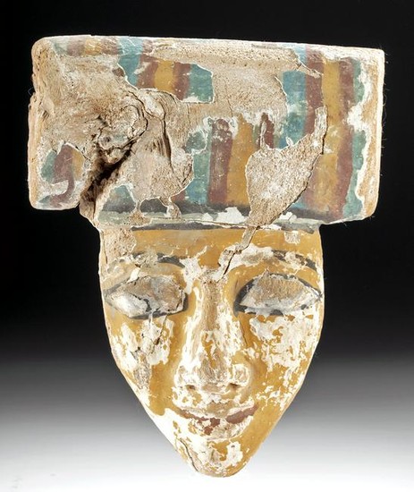 Egyptian Ptolemaic Cedar / Gesso Mummy Mask