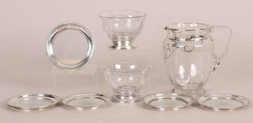 Eight Pieces of Sterling a Glass Tableware