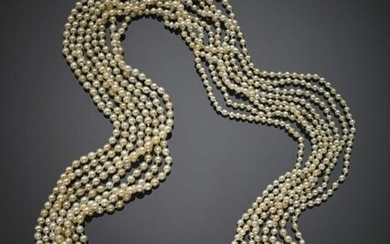 Eight strand natural saltwater pearl necklace with