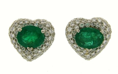 Emerald Diamond Platinum EARRINGS OSCAR HEYMAN SETTING