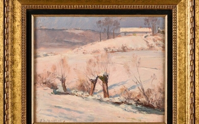 Emile WEGELIN (1875-1962) Paysage de neige Huile sur panneau Signée en bas à gauche 22...
