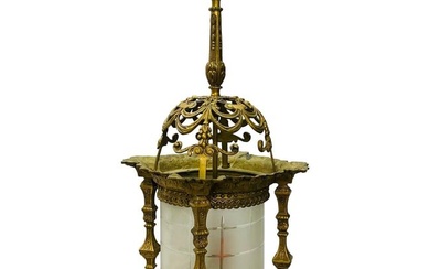 Empire Dore Lantern Chandelier, Frosted Etched Glass, 19th Century, Solid Bronze