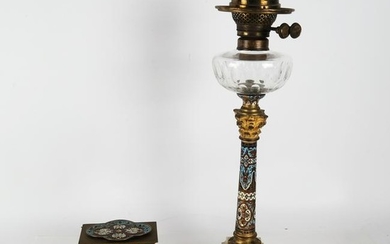 Enamel & Glass Oil Lamp & A Hinged Box