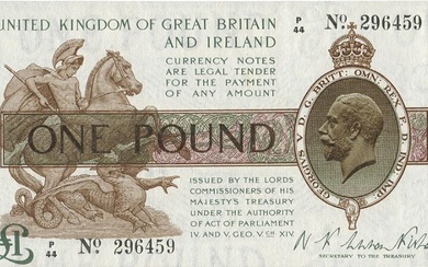 England, Treasury 1 Pound 1919, first issue, Warren Fisher, T 24, Pick...