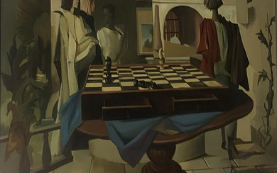 Eugène DE BIE (1914-1983), "Les échecs", huile sur toile