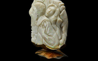 Exceptionally Fine Opal Carving on Black Nephrite Base