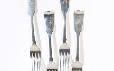 FOUR VICTORIAN SILVER TABLE FORKS.