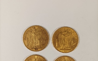 FRANCE - Troisième République (1870-1940) 4 pièces d'or de 20 francs Génie, lettre A Paris,...