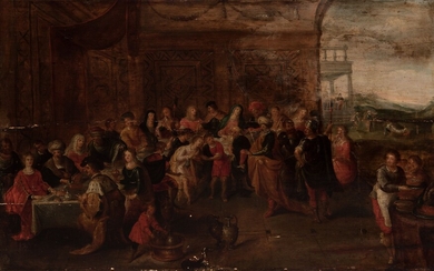 FRANS FRANCKEN II (Antwerp, Belgium, 1581 - 1642). "The Wedding at Cana". Oil on oak...
