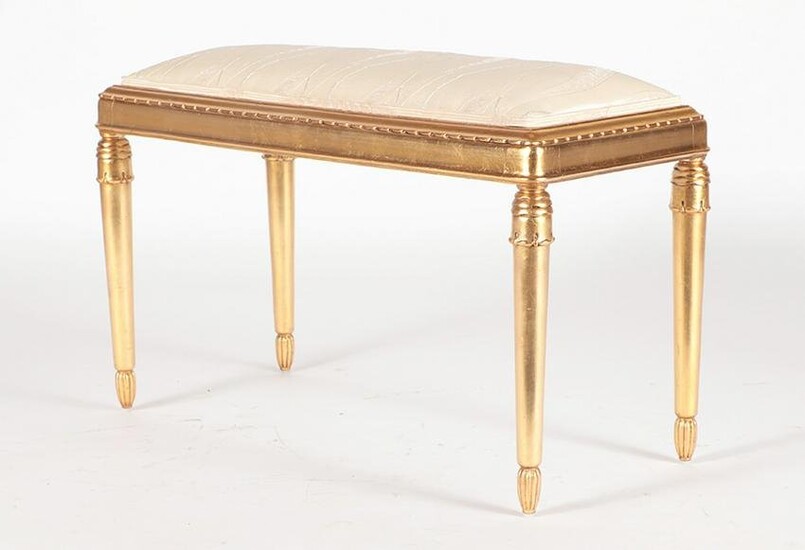 FRENCH ART DECO GILTWOOD UPHOLSTERED BENCH 1930