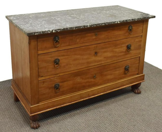 FRENCH EMPIRE STYLE MARBLE-TOP FRUITWOOD COMMODE