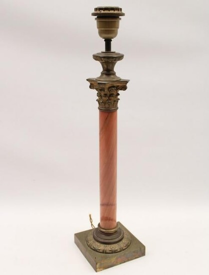 FRENCH MARBLE AND BRONZE MTD COLUMN LAMP