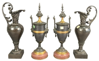 Four Piece Lot, to include a pair of bronze urns