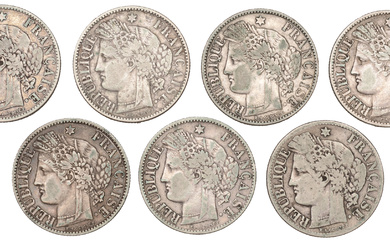 France, Third Republic (1871-1940), 2 Francs (7), 1872k, 1873a, 1881a, 1887a, 1894a,...