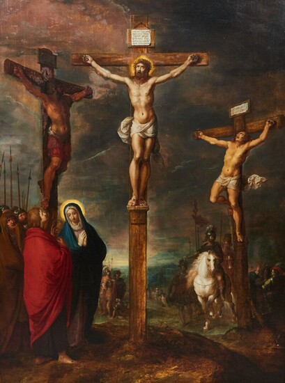 Frans FRANCKEN et son atelier (Anvers 1581-1642) La Crucifixion Panneau de chêne, trois planches, non...