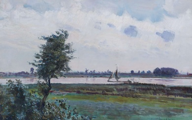 Frans Oerder (1867-1944), Hollands rivierlandschap gezien vanaf de uiterwaarden