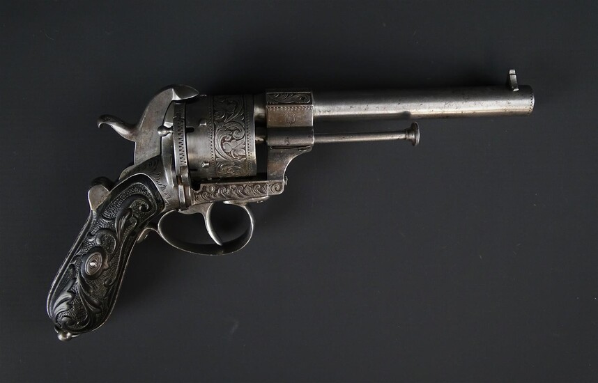 (-), Frans single action zwartkruit penvuur revolver met...