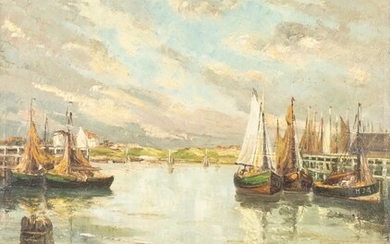 Frans van Genesen (1887-1945), harbour with sailing boats, oil on...