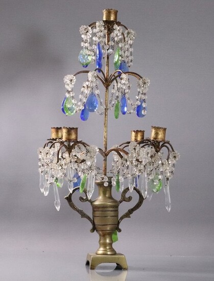 French Bronze Graduated 3 Tier Candelabrum with Prisms