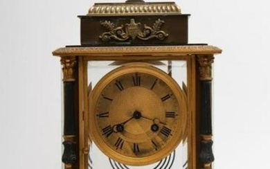 French Neoclassical Brass & Glass Mantel Clock