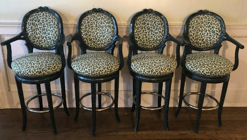 French Style Faux Bois Custom Upholstered Stools