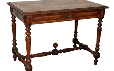 French carved walnut side table desk with drawer