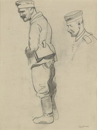 GEORGE BELLOWS Studies of a World War I Soldier. Pencil on paper, circa...