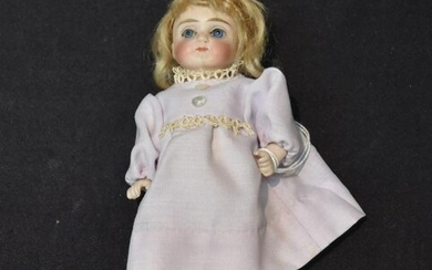 GERMAN ALL BISQUE DOLL WITH PINK BOOTS - 6 1/2"