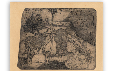 GIOVANNI FATTORI (1825-1908) Paesaggio con bovi e aratro