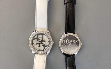 @@@ GUESS Lot de deux bracelets montres de dame En acier Lunette sertie de strass...