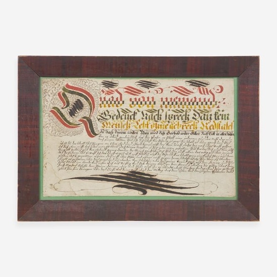German School late 18th / early 19th century, A Fraktur: Vorschrift Watercolor and ink on paper