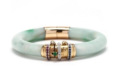 Gold, Jadeite, and Gem-Set Bangle Bracelet