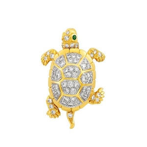 Gold, Platinum and Diamond Turtle Pendant-Pin