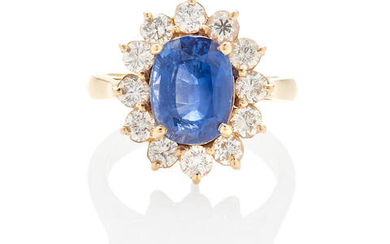 Gold, Sapphire and Diamond Halo Ring