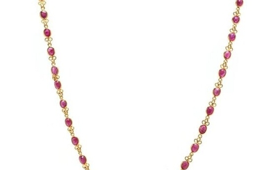 Gold and Ruby Station Necklace