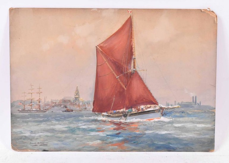 Gouache on Board, Sailboat, Frank H. Mason