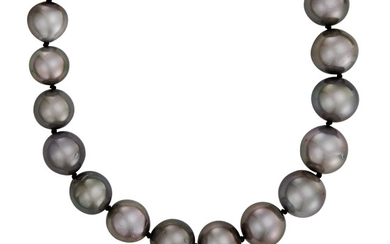 Gray Cultured Pearl Necklace with Gold and Diamond Clasp