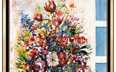 Guy Dessapt Original Painting Oil On Canvas Floral Still Life Frame Large Art