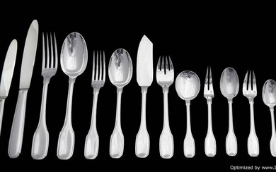 HB - ART DECO FRENCH STERLING SILVER FLATWARE SET 204pc