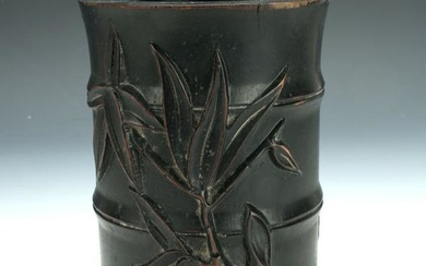 HEAVY CARVED BAMBOO FORM BRUSH POT