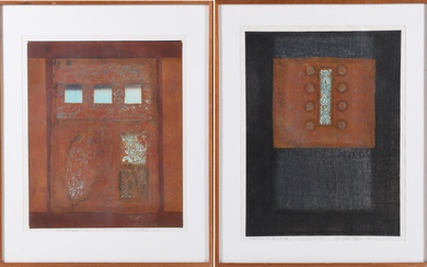 HIROYUKI TAJIMA, JAPANESE 1911-1984, OLD CASTLE-GATE and SUSPENSE DOOR, 1972, Color woodblock print, Sight: 21 1/2 x 17 3/4 in. (54.6 x 45.1 cm.), Frame: 29 x 23 5/8 in. (73.7 x 60 cm.)