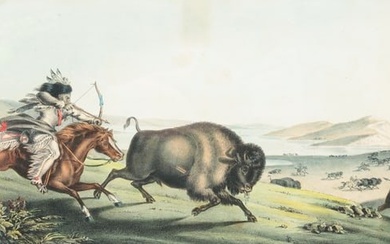 "HUNTING THE BUFFALOE" LITHOGRAPH AFTER RINDISBACHER.
