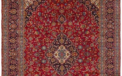 Hand-knotted Kashan Red Wool Rug 9'7" x 13'1" (1)