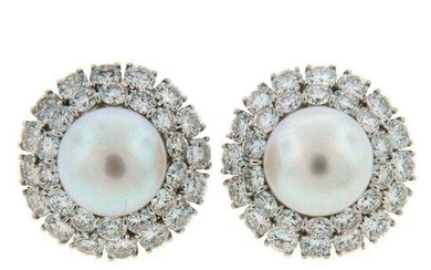 Harry Winston Pearl Diamond & Platinum Earrings