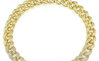 Heavy Gold and Diamond Link Chain Necklace