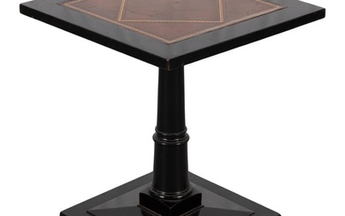 Hekman Ebonized Wood Leather Top Pedestal Table