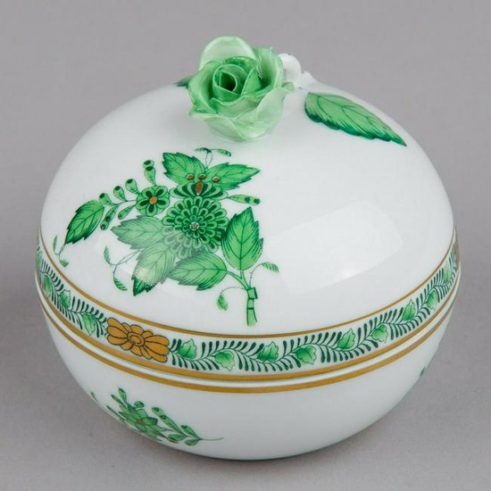 Herend Chinese Bouquet Green Bonbon Candy Box with Rose