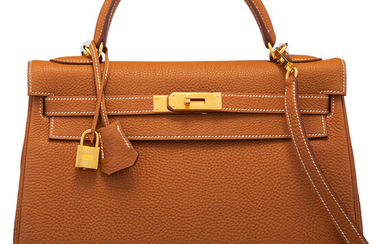 Hermès 32cm Natural Clemence Leather Retourne Kelly Bag with...